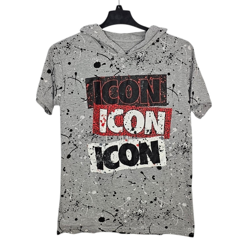 Hustle Graphic Icon T-Shirt Men's Size Large‎ Short Sleeve Hooded Tee
